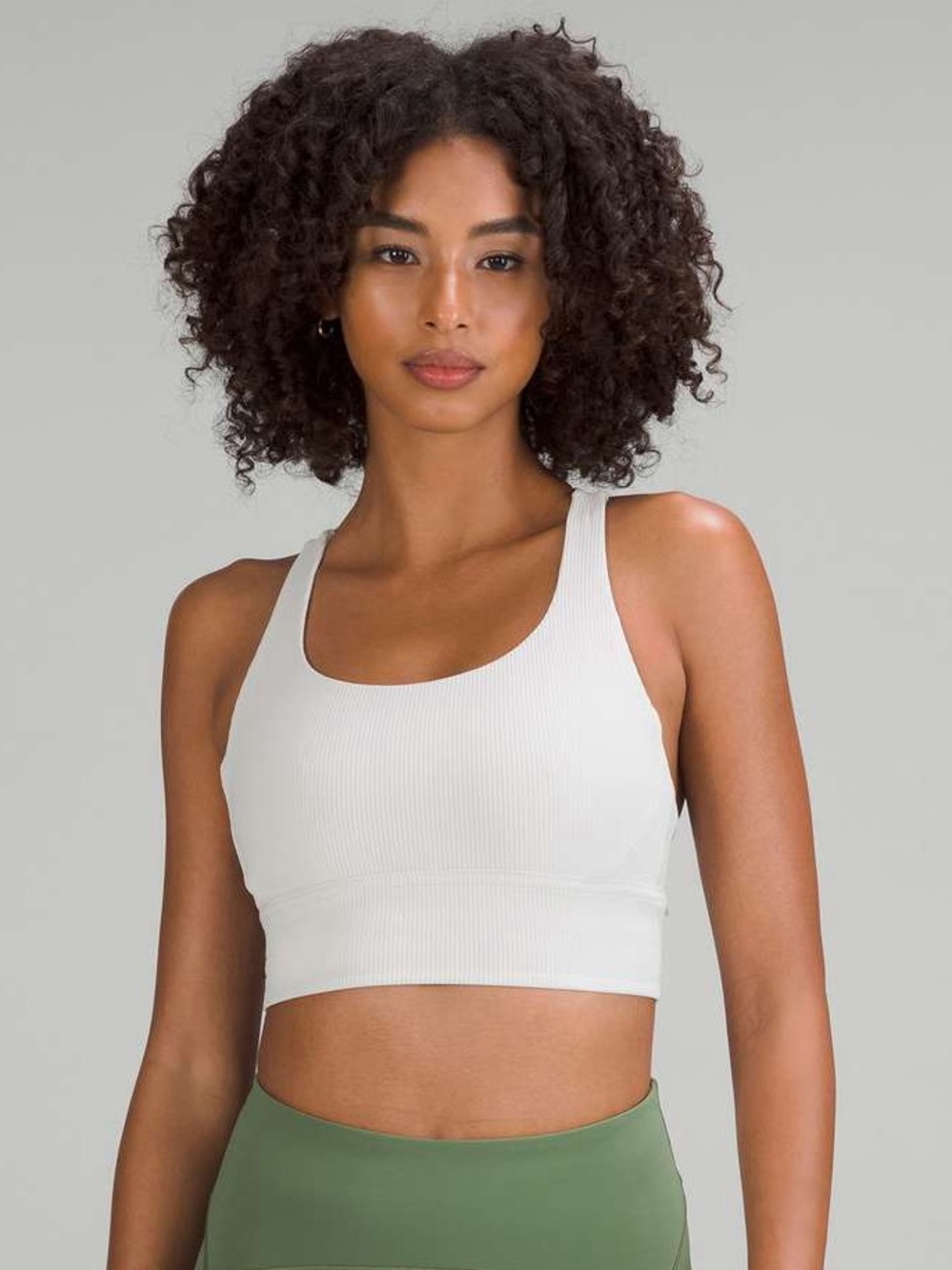 Lululemon Luxstream Ribbed Strappy Cross Back Longline Sports Bra Vapor Size 12